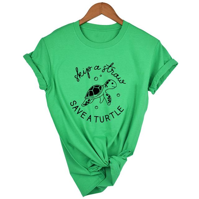 Skip A Straw Save A Graphic Women Tshirt Sea Protect Slogan T Shirt Grunge Crewneck