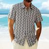 Herren Sommer Mode Gestricktes Fischschuppen Gestreiftes Kurzarm Hawaiianisches Hemd Lässig Tasche Strand Urlaubshemden Herrenbekleidung