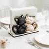 Wooden Cat Tissue Holder, Adorable Black & White Couple Cat Design, Decorative Tabletop Tissue Storage Rack for Home