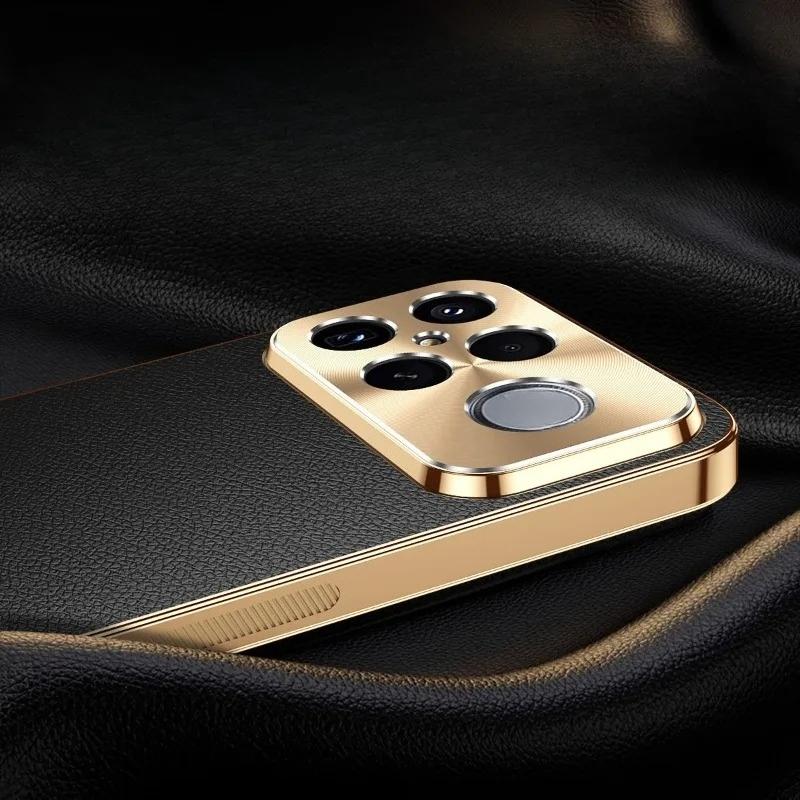 For F8Ultra Leather Plating Lens Protection Cover For POCO F8 Ultra Texture Lichee Pattern Anti-Fall Case For POCO F8Pro Shell