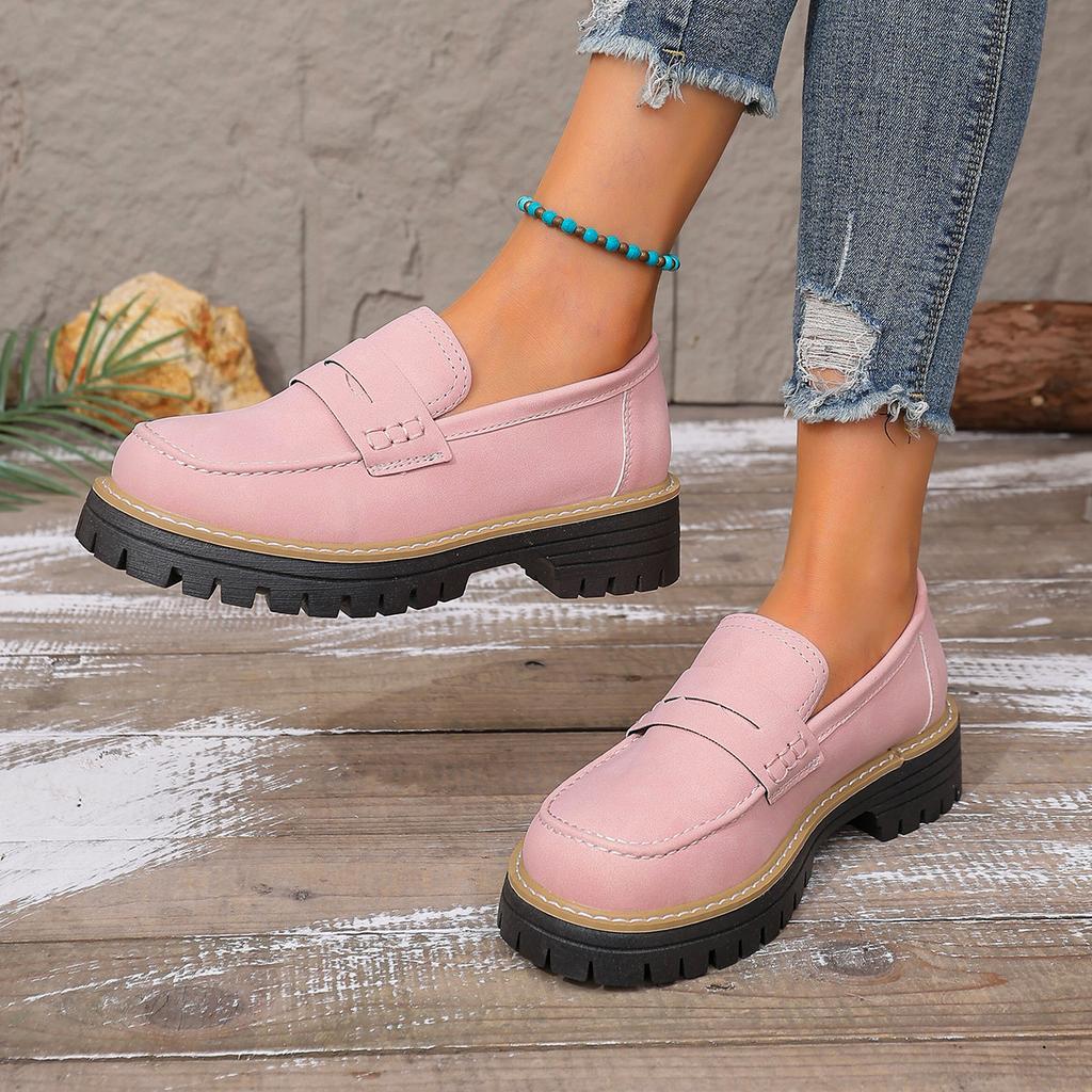 2025 women's round head women's matte flat-bottomed lazy shoes retro single shoes European and American style large size casual shoes
