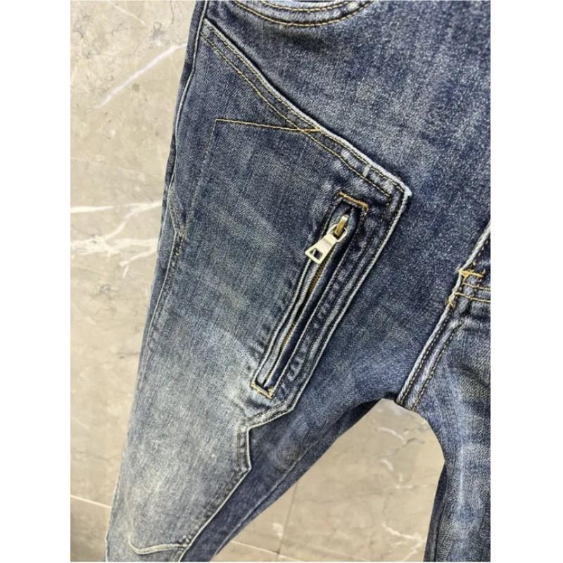 Men's Spring and Autumn Design Clothes Streetwear Denim Jeans Pants Casual Slim Fit Stretch Punk Pants