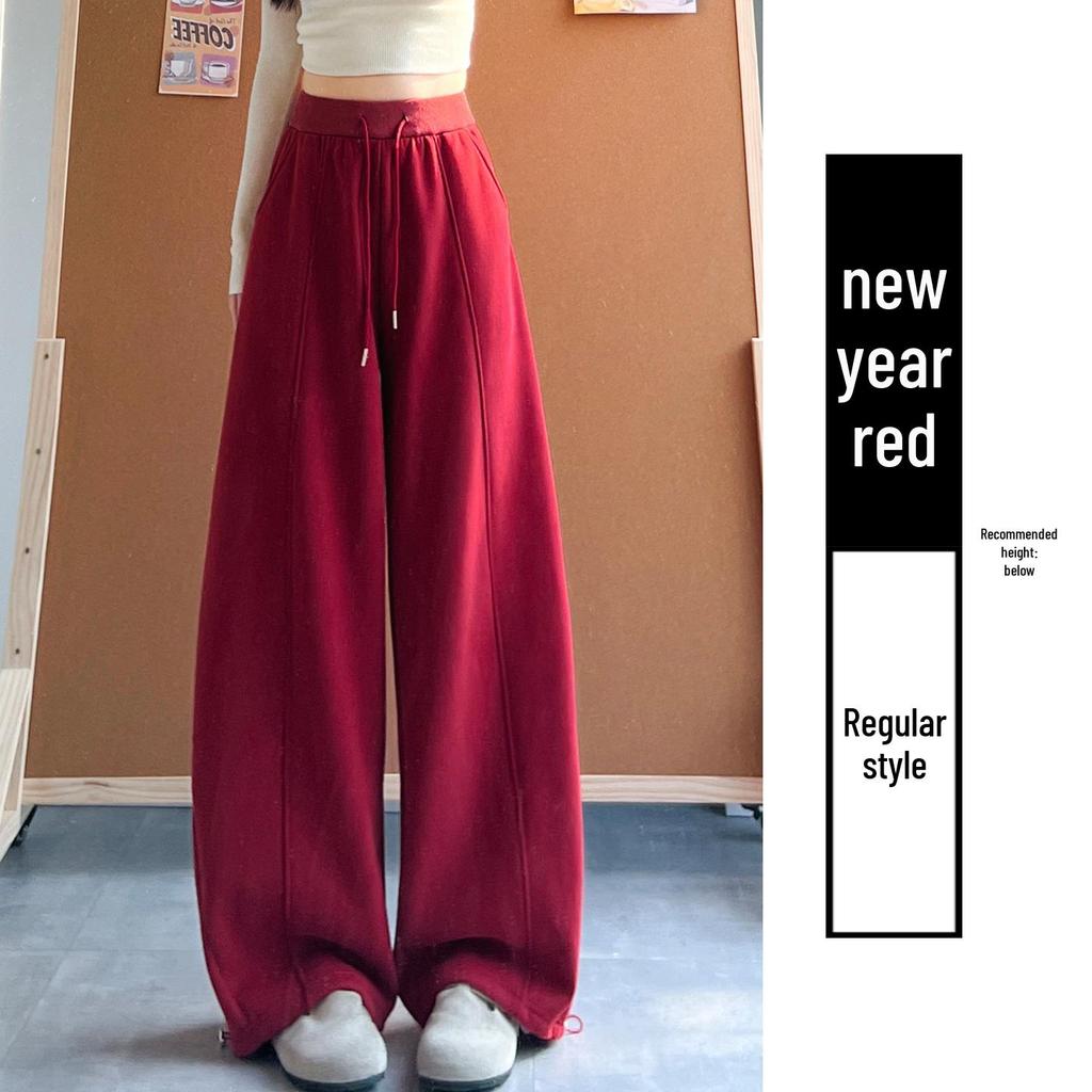 Women's Yellow Velvet Wide-Leg High-Waist Banana Pants - Autumn/Winter