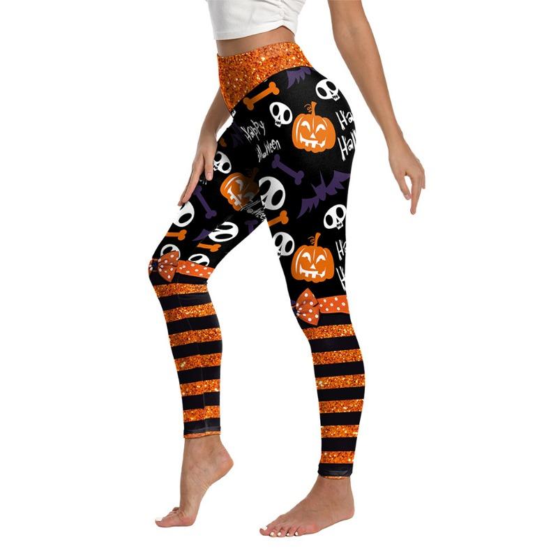 New Halloween Funny Skull Head Striped Printed Pants Yoga Pants Sports Hip Tights