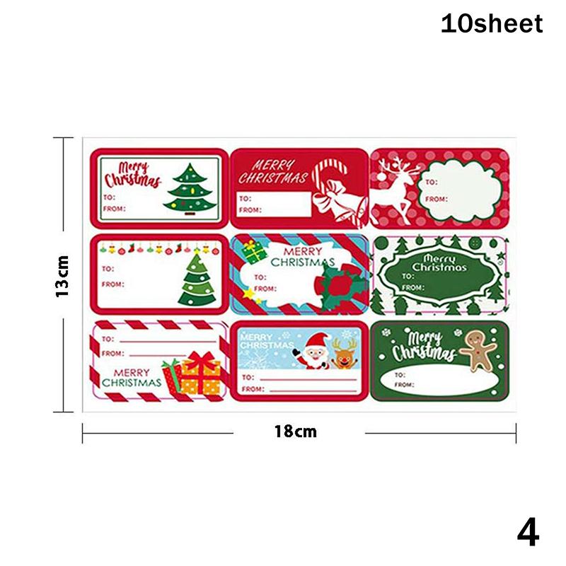 10 Sheets Christmas Tags Multiple Design Gift Sticker Name Tag With Santa Snowman Xmas Tree Reindeer Holiday Decoration Tag