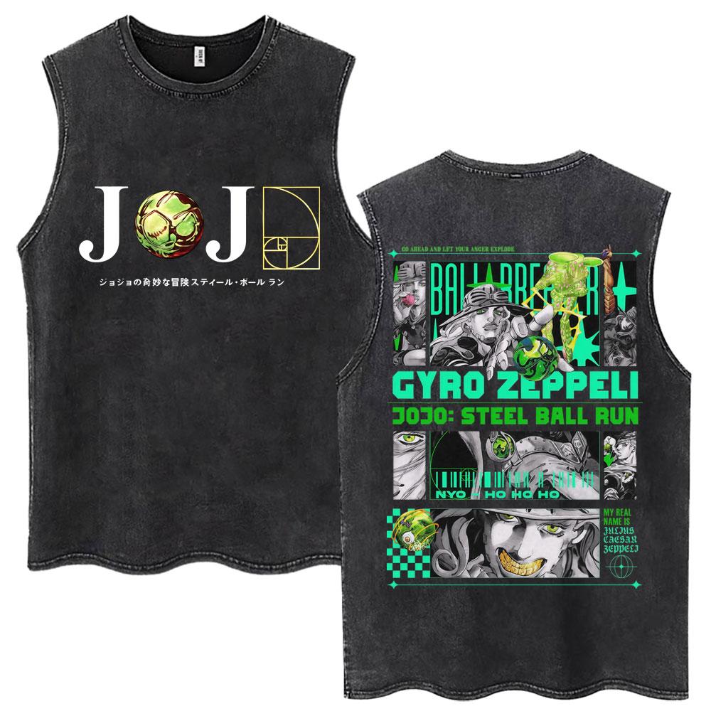 Washed Anime Bizarre Adventure Rohan Kishibe Tank Tops Men's Harajuku Vintage T Shirt Casual Cotton Loose Vests
