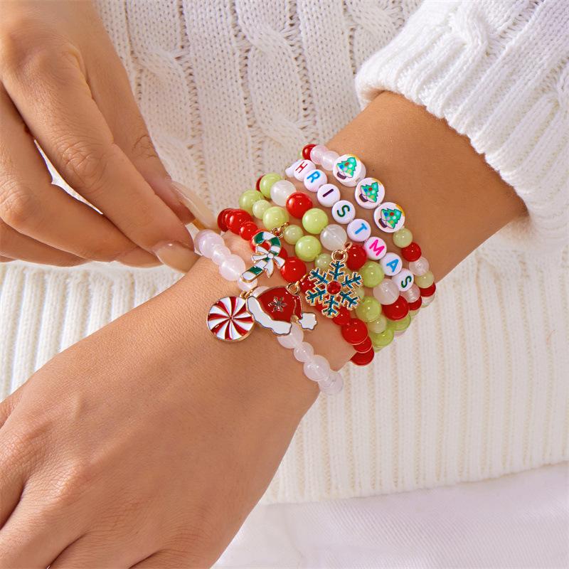 Clay Crystal Christmas Bracelet Set for Women Drip Glaze Christmas Color Alphabet Letter Beads Bracelet Kit Women Girls New Year Jewelry Accessories