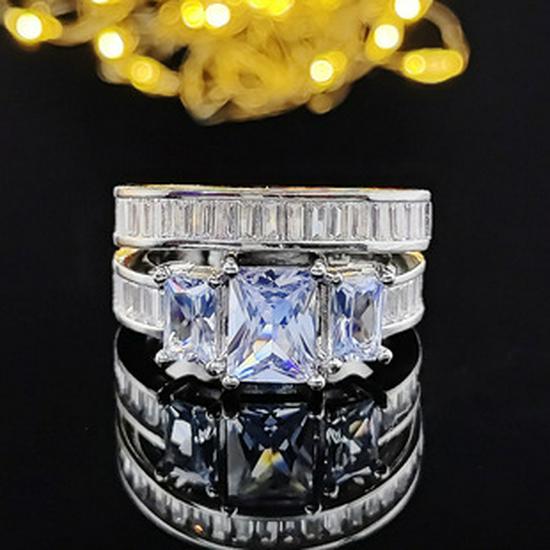 New Double-Layer Micro-Inlaid Zircon Ring Set - Luxury Party Wedding Band R5080
