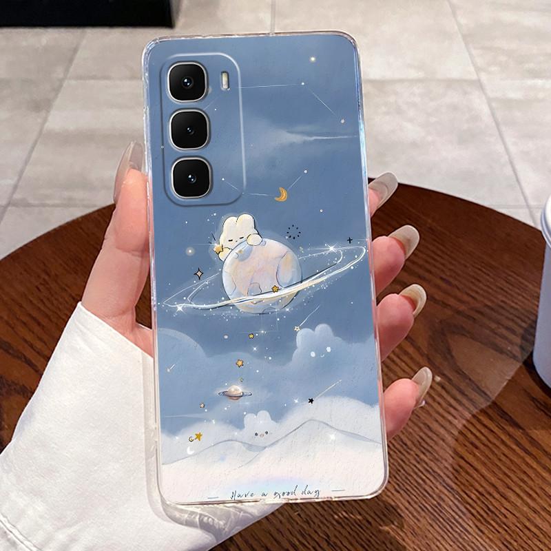 For Infinix Hot 60 Pro Plus 60i X6726 X6886 X6885 X6728 Clear Silicone Soft TPU Cover Hot 60 Pro+ 4G Cute Rabbit Cat Phone Case