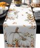 Autumn Pumpkins Maple Leaves Linen Table Runner Dresser Scarf Table Decor Fall Eucalyptus Table Runners Thanksgiving Decoration