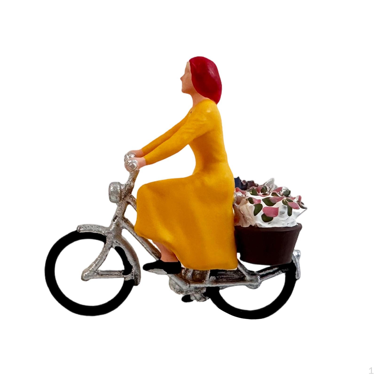 

1/64 Scale Girl with Bike Model Mini Female Cyclist Figure Tiny People for Miniature Scene