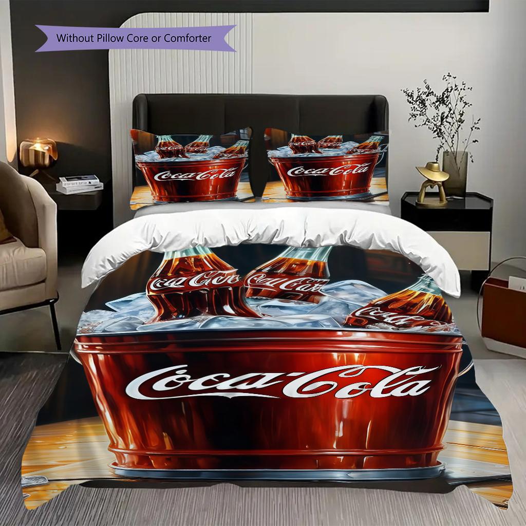 Cocacola Bottles Ice Bucket Threepiece Set 1 Duvet Cover 2 Pillowcase Without Core Bedding Set Soft And Comfortable