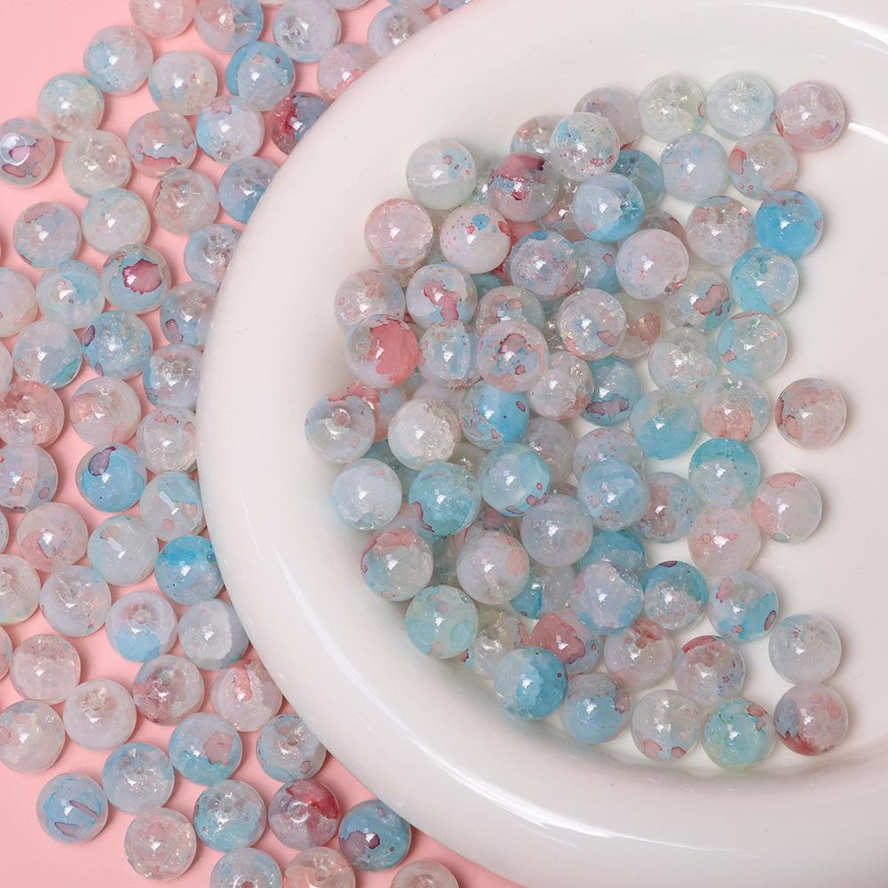 Yori 40pcs 10mm Imitation Crack Glass Beads Round Loose Spacer Beads for Jewelry Making DIY Bracelets Phone Chain Accessories