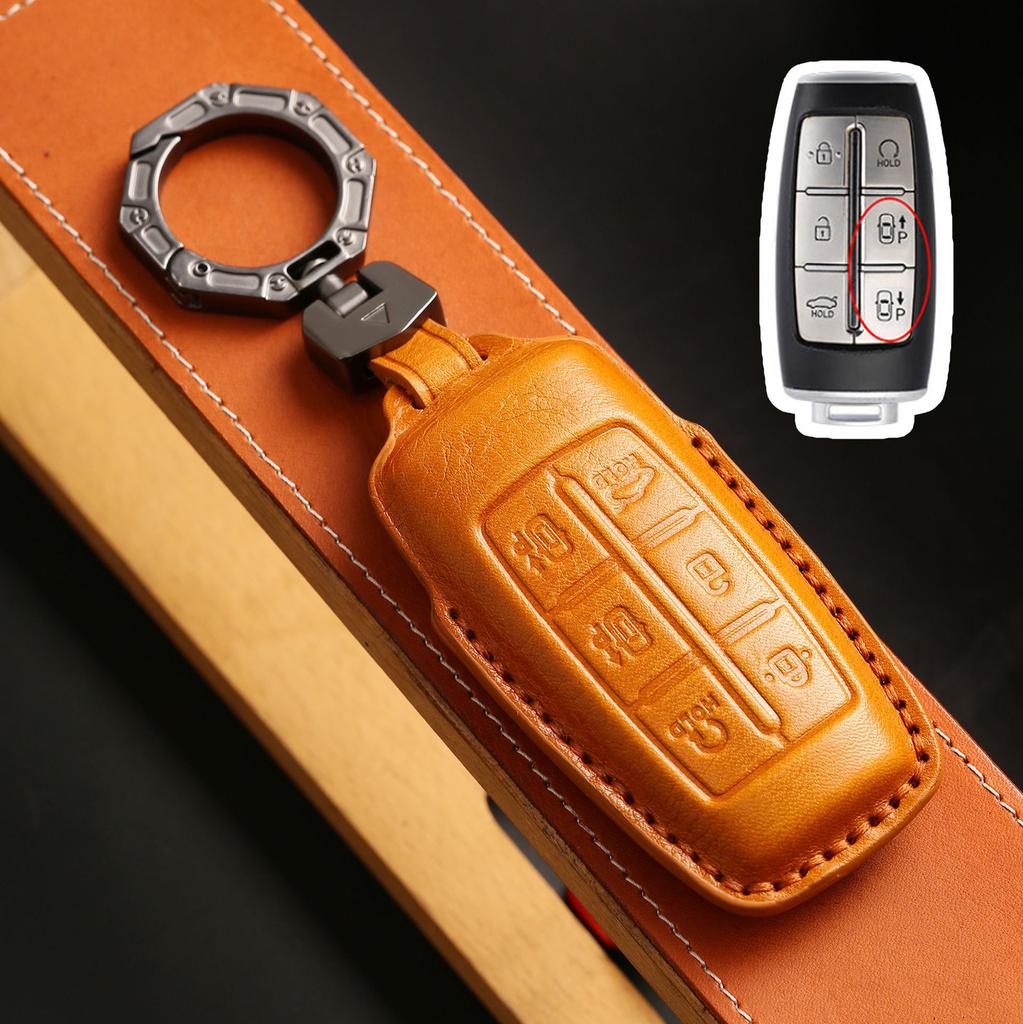 Korean Special Key Protective Cover Is Suitable for Lawns Genesis Gv80 High-end Leather Car Key Bag.