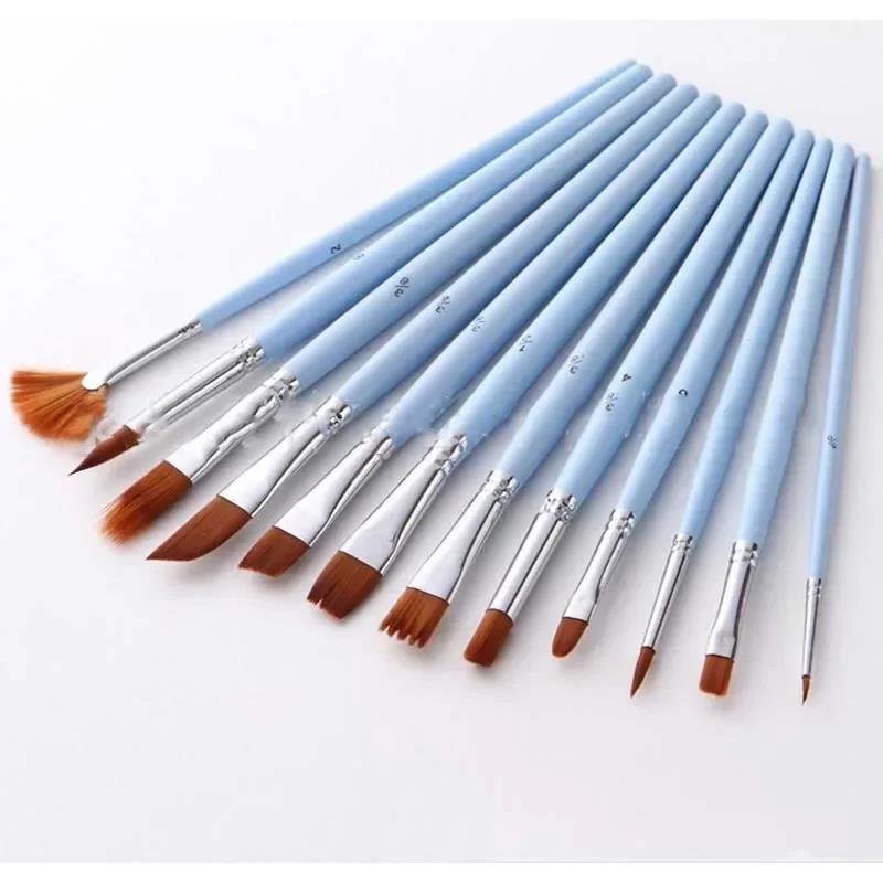 Ready Stocked 12Pcs/set Nylon Hair Multifunction Brushes Gouache Watercolor Oil Brush SetHot Sell