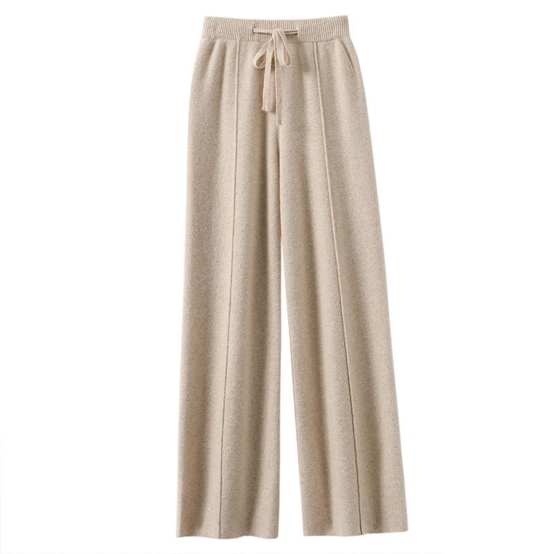 Knitted Pants Women Spring and Autumn High Waist Elastic Drape Drawstring Loose Casual Mopping Pants Straight Wide Leg Pants
