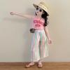2024 Summer Korean Style Girls' Wide-Leg Pant Set: Trendy Two-Piece with Crop Top & Vest.