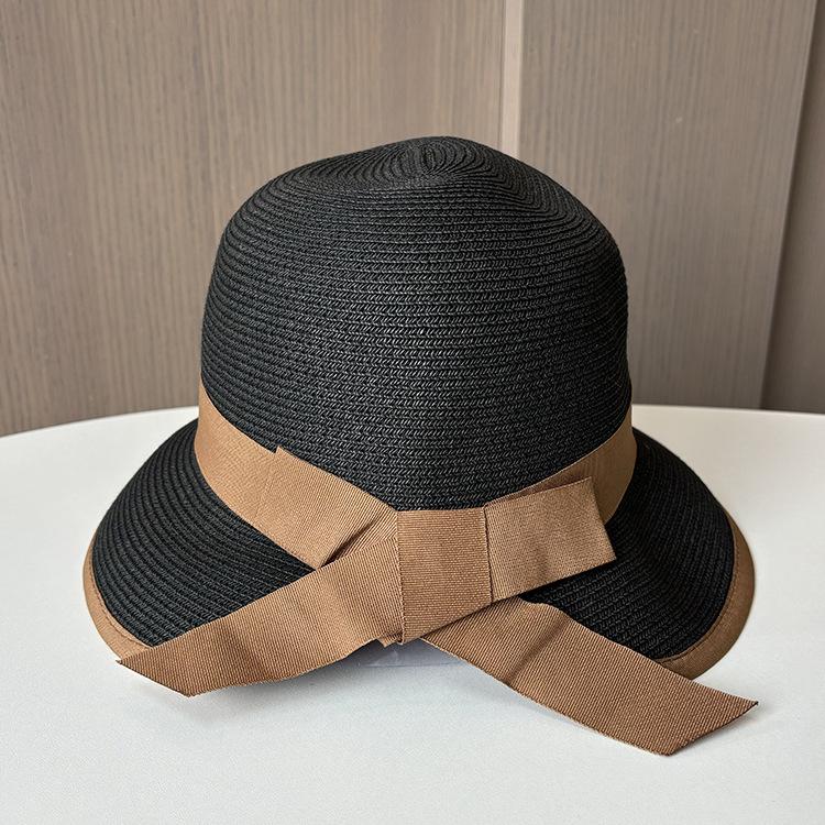 

Straw Hat Women s Summer Outdoor Travel Sunshade Sun Protection Hat Bow Foldable Beach Hat M（56-58cm） чёрный