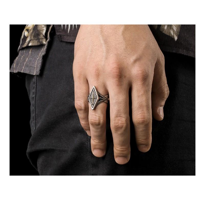 Adjustable Open Ring Men Women Vintage Punk Geometric Cross Design Sterling Jewelry