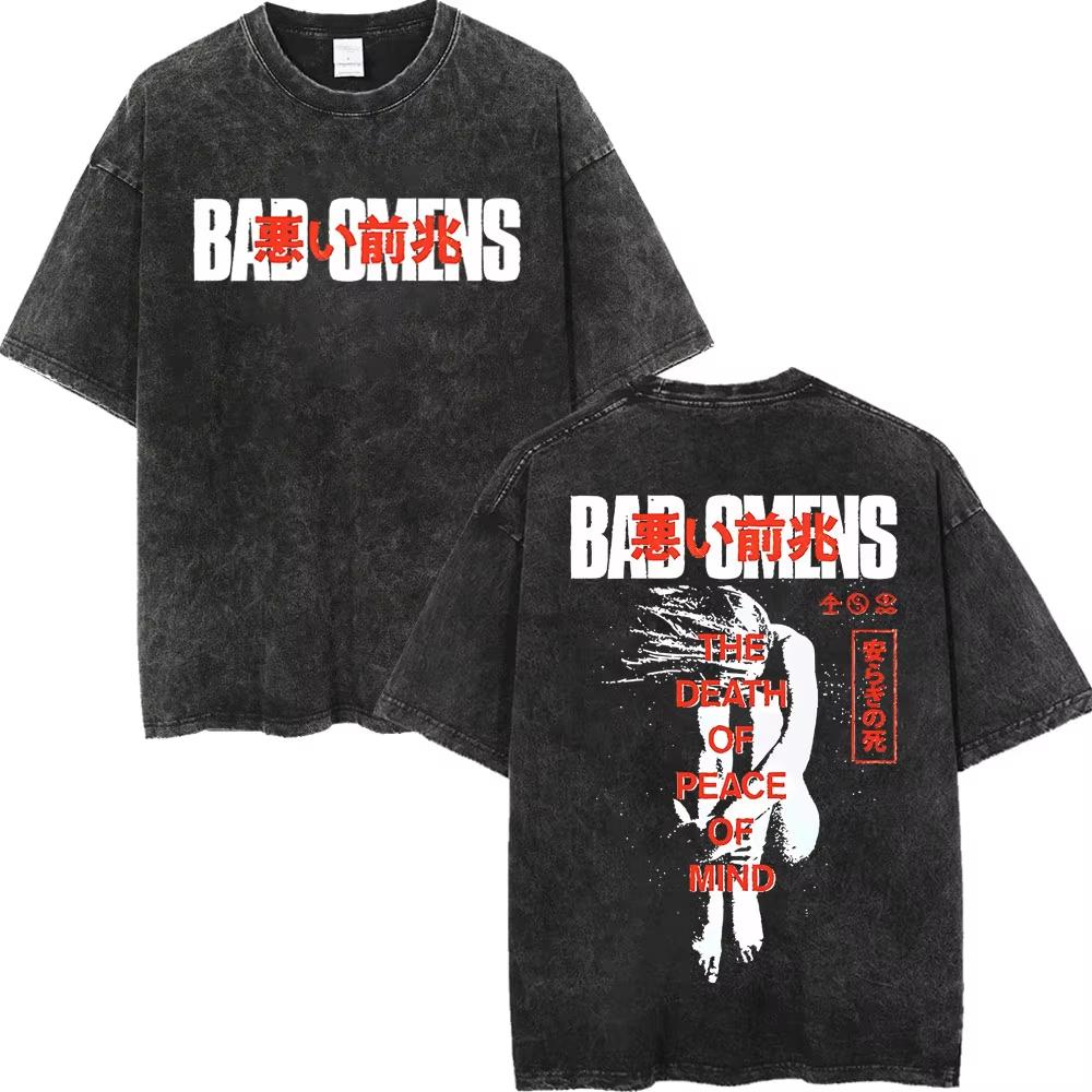 Vintage Washed Bad Omens Rock Band T-shirts Gothic Fashion Short Sleeve T-shirt Men Women Casual Loose Cotton T Shirt Streetwear