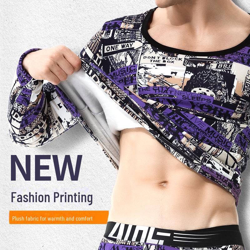 Men's Thick Velvet Round Neck Sweater: Warm Cotton Winter Base Layer