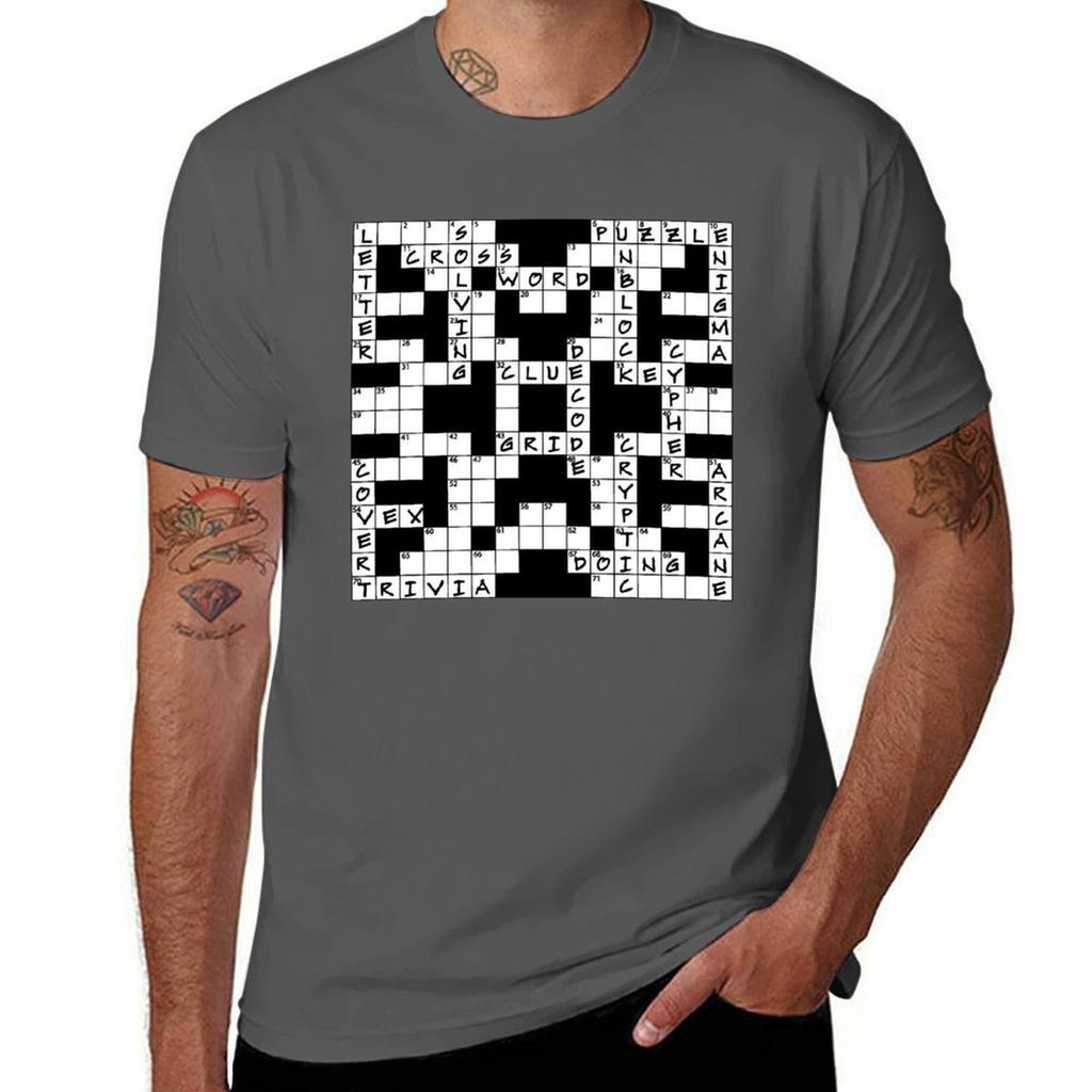 Crossword Puzzle Fan Clue Solver Puzzler Cruciverbalist Tshirt Basic Solid Color Casual Tee Shirt