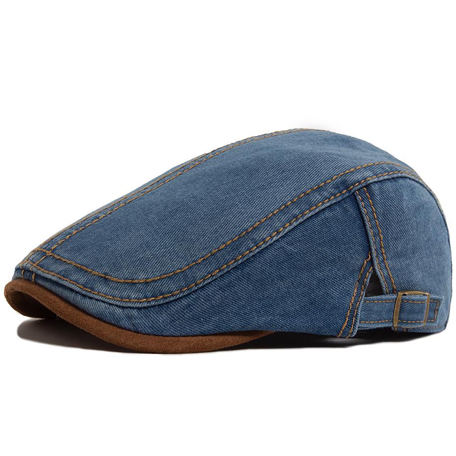 Boina Unisex Vintage Lavada Denim Color Block - Primavera/Otoño Gorra Plana Casual