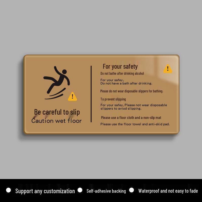 B&B Bathroom Wet Floor Warning: Use Anti-Slip Bath Mat