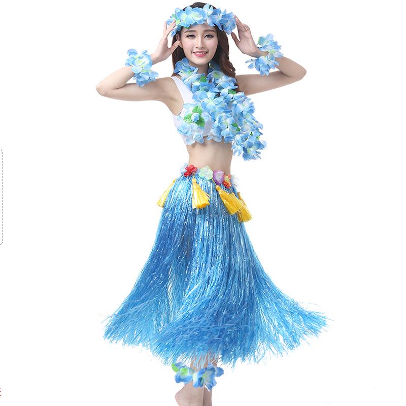 80cm Thick Flowing Grass Skirt Set: Eight-Piece Hawaiian Seaweed Dance Outfit for Adults