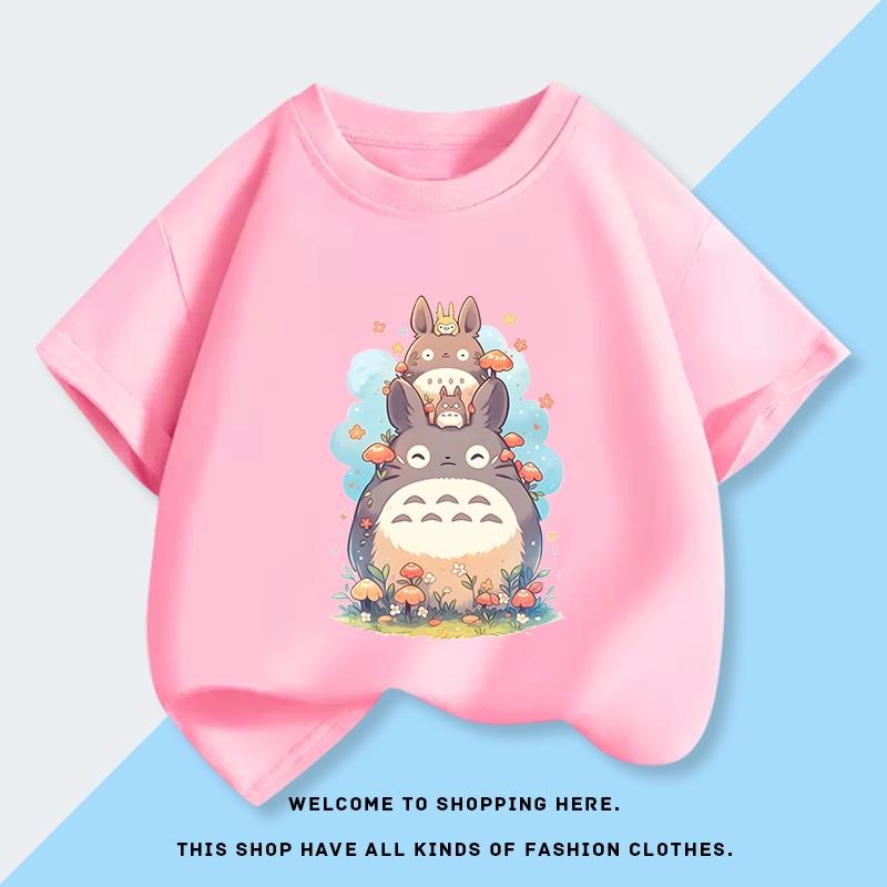 2026 Sommer Weich Niedlich Gestapelt Totoro Cartoon Gedruckt Kinder T-Shirt Reine Baumwolle Atmungsaktiv Rundhals Eltern-Kind-Kleidung