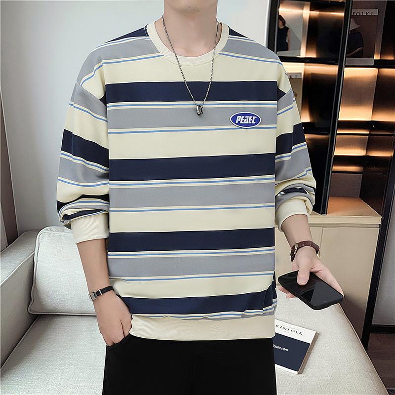 Mikiny s kulatým výstřihem Trendy svetr Pánské Jaro a Podzim Kulatý výstřih Ležérní Tričko s dlouhým rukávem Pár Pruhovaný Pulovr Volné Top