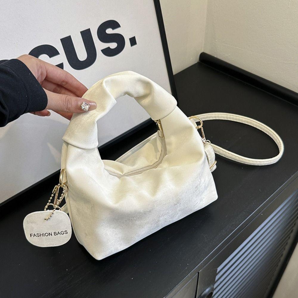 Pleated Handle Solid Color Hand Bag PU Pendant Fashion Crossbody Bags INS Shoulder Bag  Outdoor