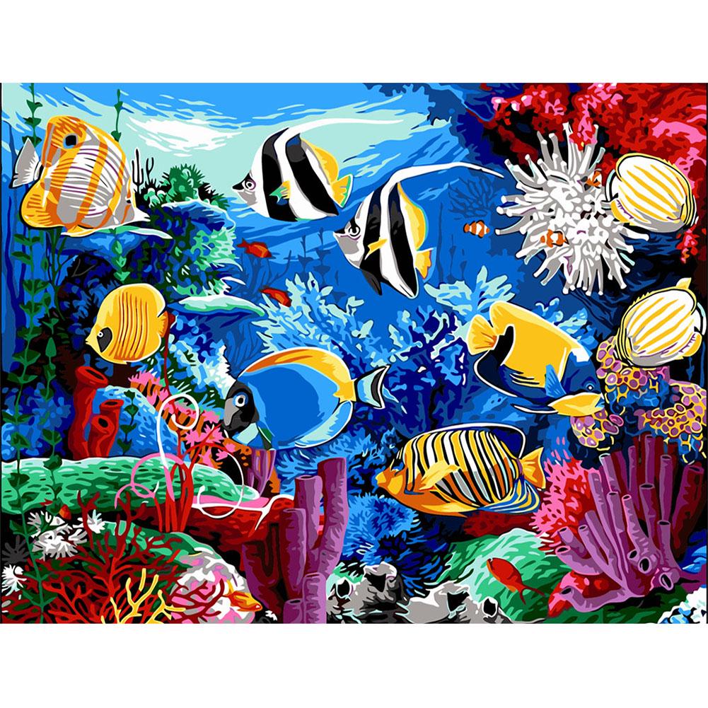 

au- Painting By Numbers Kit DIY Ocean Fish Hand Painted Canvas Oil Art Picture C