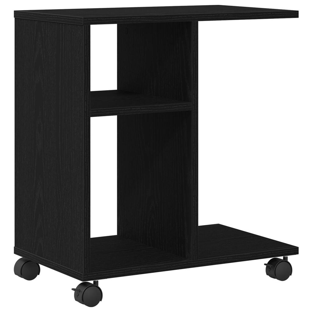 Movable side table with wheels, 2-tier open storage shelves, with side vase display, kitchen and bathroom corner shelf, 50x30x55 cm