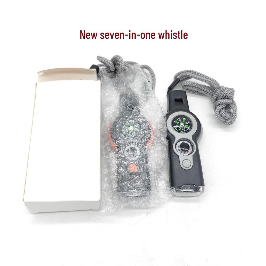 Multifunctional 7-in-1 Survival Whistle with LED Light, Thermometer, and Compass