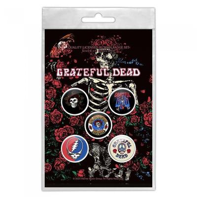 Sada odznaků Grateful Dead Skeleton & Rose (Balení po 5)