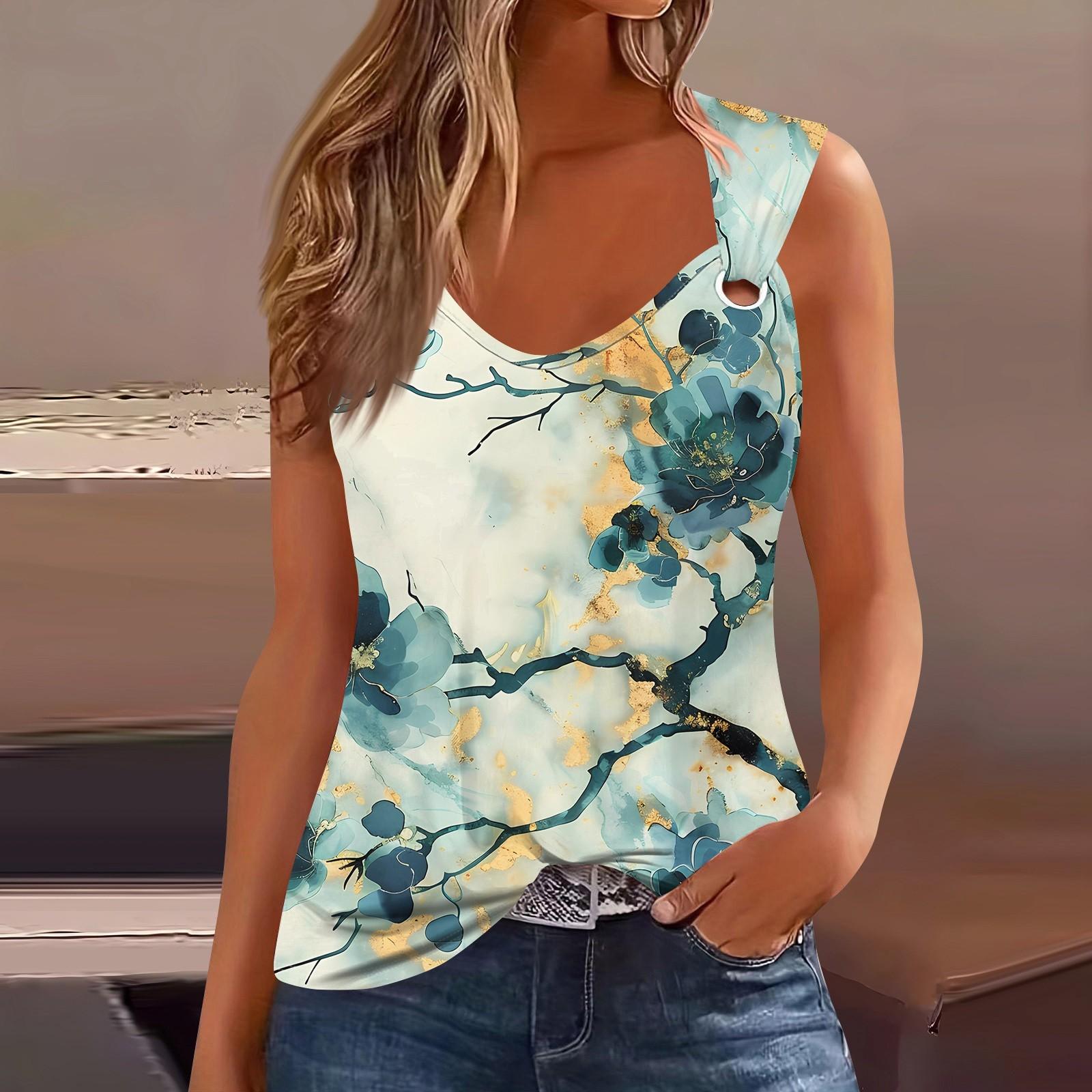 

Женская майка с V-образным вырезом, базовая, с принтом, повседневная, струящаяся, без рукавов, с глубокими боковыми вырезами для женщин XXL