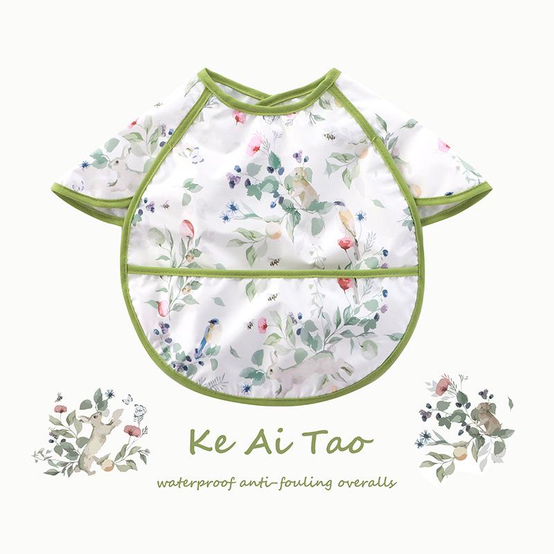 0-3 Year Waterproof Toddler Baby Bibs  Cute Cartoon Infant Baby Feeding Clothes Portable Outdoor Newborn Baby Short Sleeve Apron