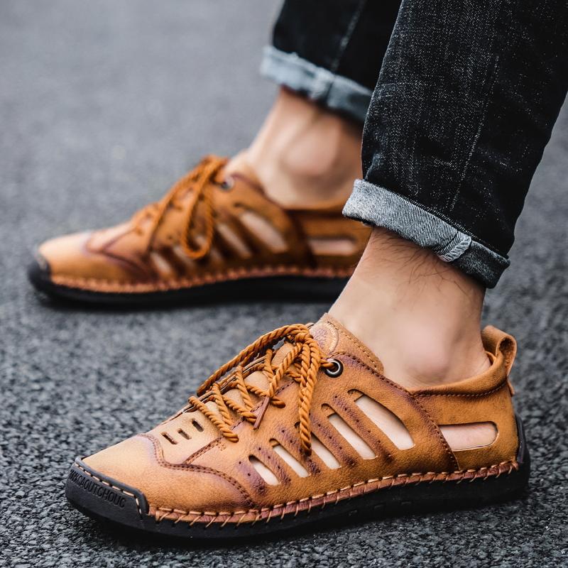 Fashion Big Size Men Leather Beach Sandals Outdoor 2024 Summer Handmade Men Shoes Men Breathable Casual Shoes Footwear Walking Sandals