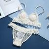 Französisches, ultradünnes, sexy BH-Set für Damen, Schleife, Spitze, Blumen, Stickerei, Unterwäsche, niedlich und süß, atmungsaktiv, Dreieck-Cup-Dessous-Set
