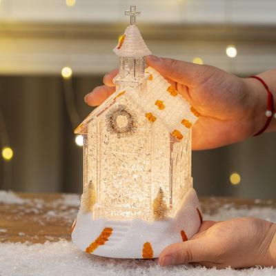 Christmas House Night Light Plastic Church Cottage Decor with LED Glow Decorative Holiday Lighting for Indoor Outdoor Holiday Display