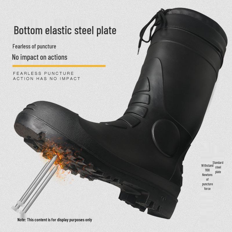 High-Top Cotton Winter Work Boots: Warm, Anti-Smash, Puncture-Resistant, Anti-Slip, Oil-Resistant, Steel Toe and Sole, Waterproof.