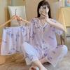 Short-Sleeved Pajamas Three-Piece Korean Version Of Sweet And Cute Cardigan Women'S Loungewear