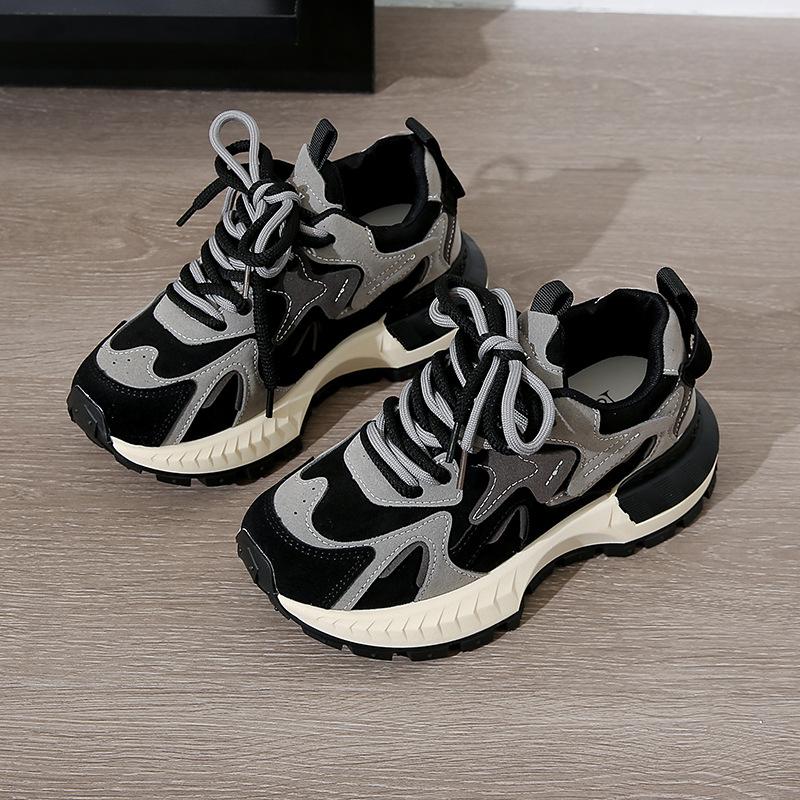 2026 new genuine leather Forrest Gump shoes color blocked high shoes versatile sports dad thick soled women's shoes