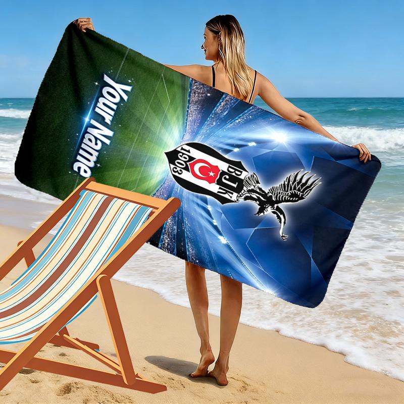 Personalisierbares Besiktas JK Logo Print Strandtuch, Großes Weiches Schnelltrocknendes Handtuch für Strand Camping Schwimmen