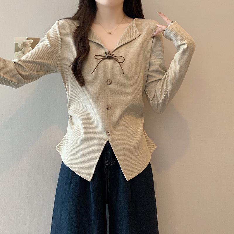 

2026 Plus Size Knit Top with 3D Floral Bow, Cinched Waist & Long Sleeves 4XL абрикосовий