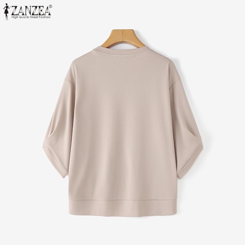 ZANZEA Women Casual Round Neck Solid Color Loose 3/4 Sleeve T-Shirts