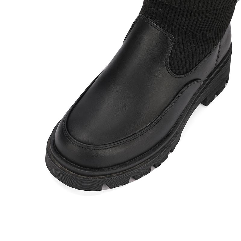 Women Snow Boots Winter Waterproof Down Patchwork Leather Platform Boots Knee High Keep Warm Plush Shoes