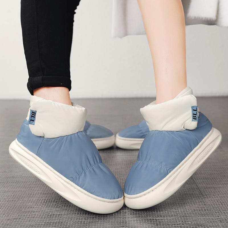 Waterproof cotton slippers women's winter snow boots outdoor wear indoor home plush warm confinement couple cotton shoes men