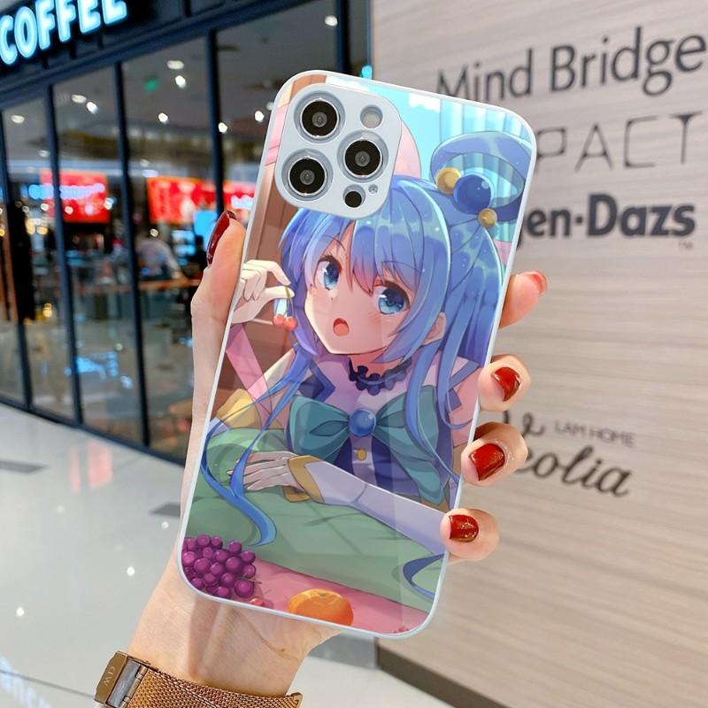 Cute Konosuba Anime Girl Phone Case For IPhone 14 13 12 11 Pro Max X XR XS 8 7 Plus Liquid Glass Color Phone Cover